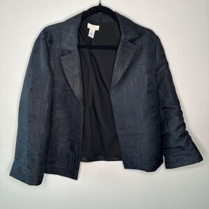 Chicos Nico Chinoiserie Black Jacquard Open Front Black/Silver Jacket Sz 1 M